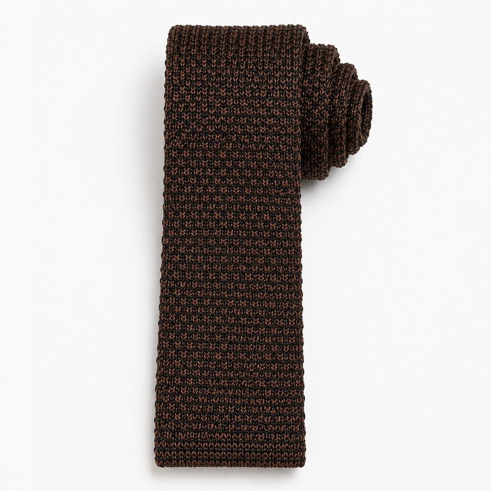Vintage Ransom Brown & Black Knit Square Tip Skinny Tie Retro 48 x1.5